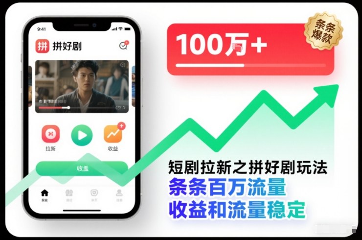 短剧拉新之拼好剧玩法，条条百万流量，收益和流量稳定-知行阁轻创网-分享网络赚钱项目-全网首发副业项目实操平台-副业创业项目网