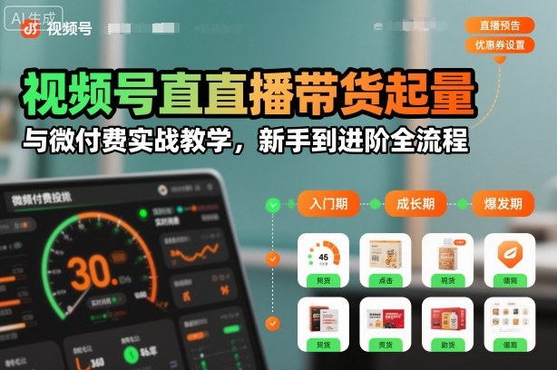 视频号直播带货起量与微付费实战教学，新手到进阶全流程（更新26年10月）-知行阁轻创网-分享网络赚钱项目-全网首发副业项目实操平台-副业创业项目网