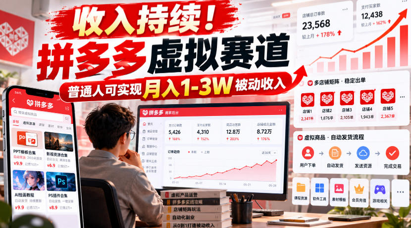 收入持续！拼多多虚拟赛道，普通人可实现月入1-3 W被动收入【揭秘】-知行阁轻创网-分享网络赚钱项目-全网首发副业项目实操平台-副业创业项目网