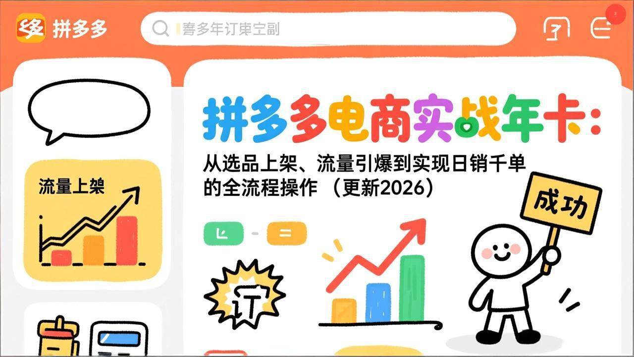 （19839期）拼多多电商实战年卡：从选品上架、流量引爆到实现日销千单的全流程操作（更新2026年8月）-知行阁轻创网-分享网络赚钱项目-全网首发副业项目实操平台-副业创业项目网