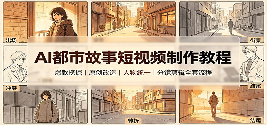 AI都市故事短视频制作教程：爆款挖掘原创改造，人物统一分镜剪辑全套流程-知行阁轻创网-分享网络赚钱项目-全网首发副业项目实操平台-副业创业项目网