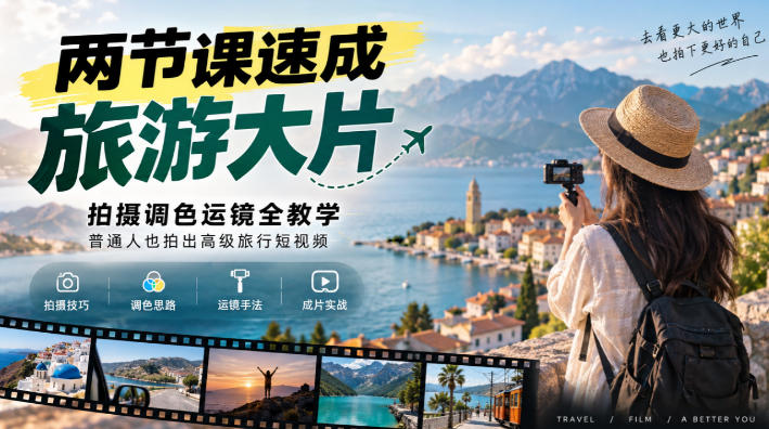 两节课速成旅游大片｜拍摄调色运镜全教学，普通人也拍出高级旅行短视频-知行阁轻创网-分享网络赚钱项目-全网首发副业项目实操平台-副业创业项目网