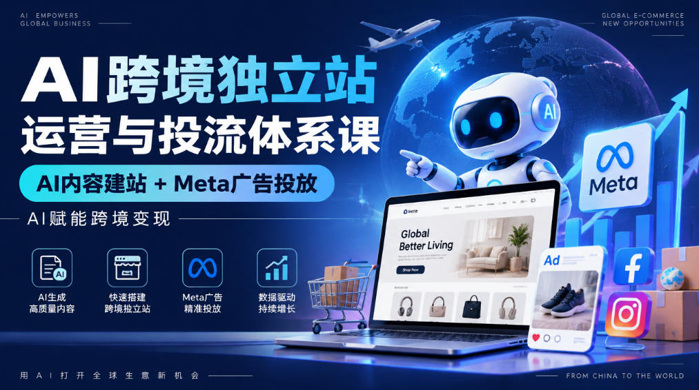 AI跨境独立站运营与投流体系课｜AI内容建站+Meta广告投放，AI赋能跨境变现-知行阁轻创网-分享网络赚钱项目-全网首发副业项目实操平台-副业创业项目网