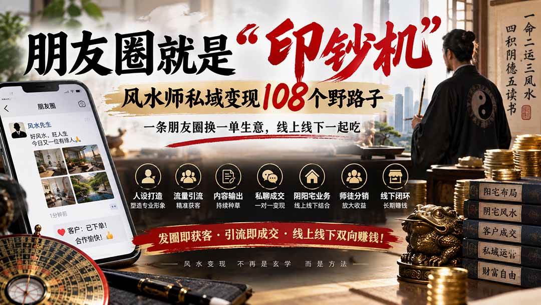 （20464期）朋友圈就是“印钞机”，风水师私域变现108个野路子，一条朋友圈换一单生意，线上线下一起吃【文档】-知行阁轻创网-分享网络赚钱项目-全网首发副业项目实操平台-副业创业项目网