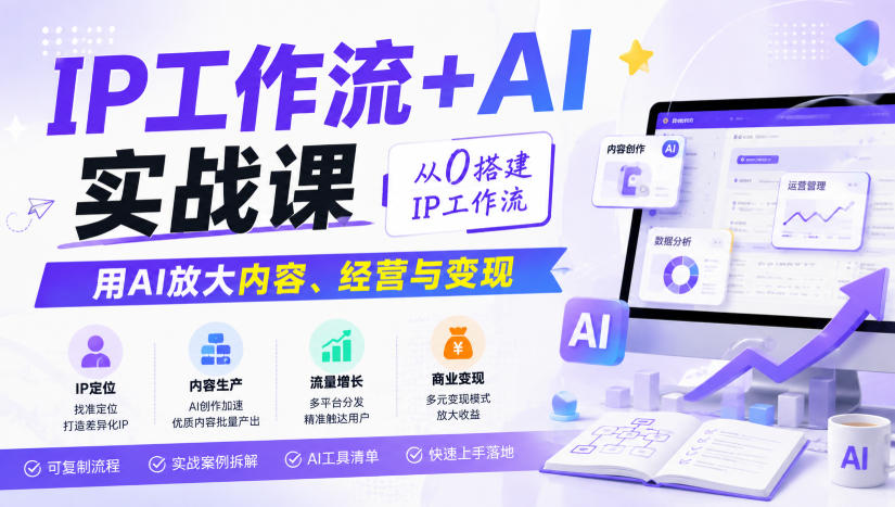 IP工作流+AI实战课，从0搭建IP工作流，用AI放大内容、经营与变现-知行阁轻创网-分享网络赚钱项目-全网首发副业项目实操平台-副业创业项目网