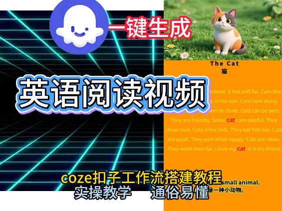 Coze工作流一键生成少儿英语阅读短视频，从0到1演示搭建过程，实操教学，小白也可以学会，搭建自己的AI智能体-知行阁轻创网-分享网络赚钱项目-全网首发副业项目实操平台-副业创业项目网