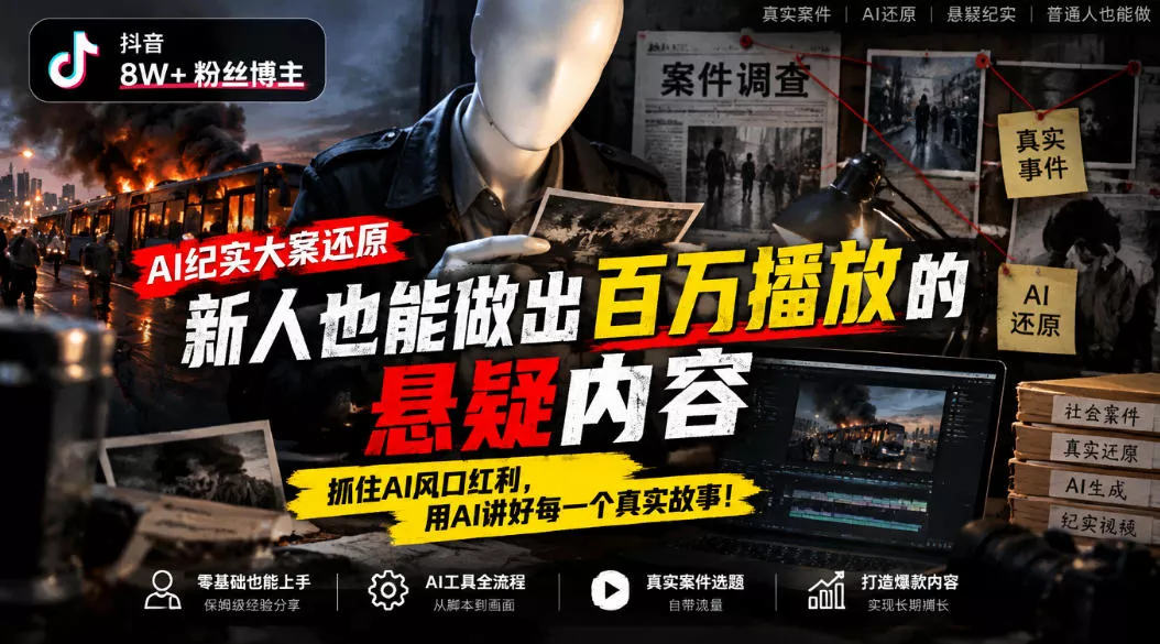 抖音8W粉丝博主的AI纪实大案还原教学,新人也能做出百W播放的悬疑内容,抓住AI风口红利,用AI讲好每一个真实故事(更新1014) 抖音8W粉丝博主的AI纪实大案还原教学,新人也能做出百W播放的悬疑内容,抓住AI风口红利,用AI讲好每一个真实故事(更新1014)