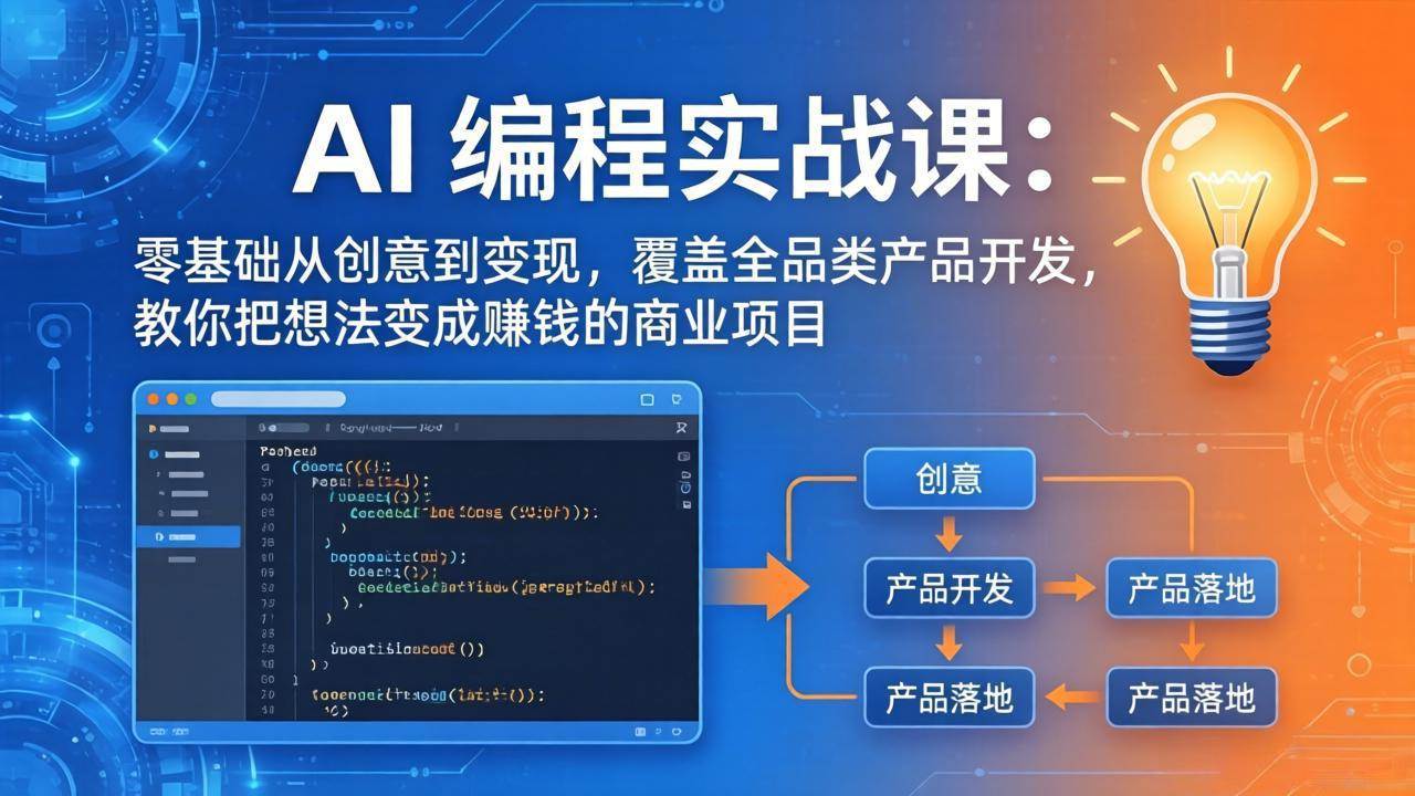 （18469期）AI编程实战课-第三期-5月9更新：零基础从创意到变现，覆盖全品类产品开发，把想法变成赚钱项目-知行阁轻创网-分享网络赚钱项目-全网首发副业项目实操平台-副业创业项目网