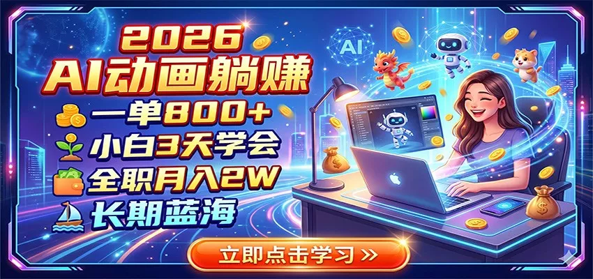 2026 AI动画躺赚:一单800+,小白3天学会,全职月入2W,长期蓝海-知行阁轻创网-分享网络赚钱项目-全网首发副业项目实操平台-副业创业项目网
