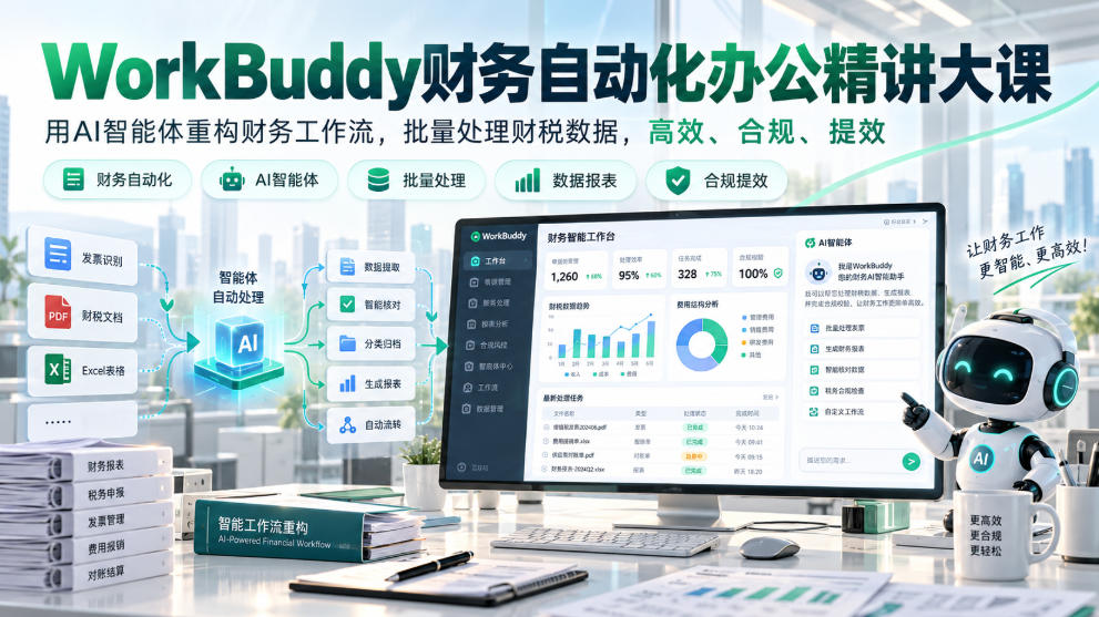 WorkBuddy财务自动化办公精讲大课，用AI智能体重构财务工作流，批量处理财税数据，高效、合规、提效-知行阁轻创网-分享网络赚钱项目-全网首发副业项目实操平台-副业创业项目网
