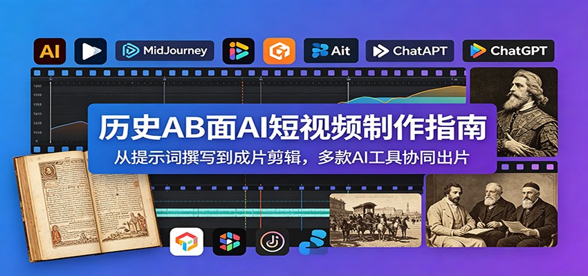 历史AB面AI短视频制作指南:从提示词撰写到成片剪辑,多款AI工具协同出片-知行阁轻创网-分享网络赚钱项目-全网首发副业项目实操平台-副业创业项目网