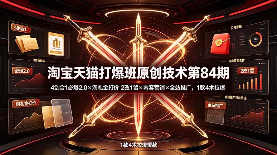（19428期） 淘宝天猫打爆班原创技术第84期：4剑合1必爆2.0×淘礼金打价×2改1留×内容营销×全站推广，1款4术拉爆-知行阁轻创网-分享网络赚钱项目-全网首发副业项目实操平台-副业创业项目网