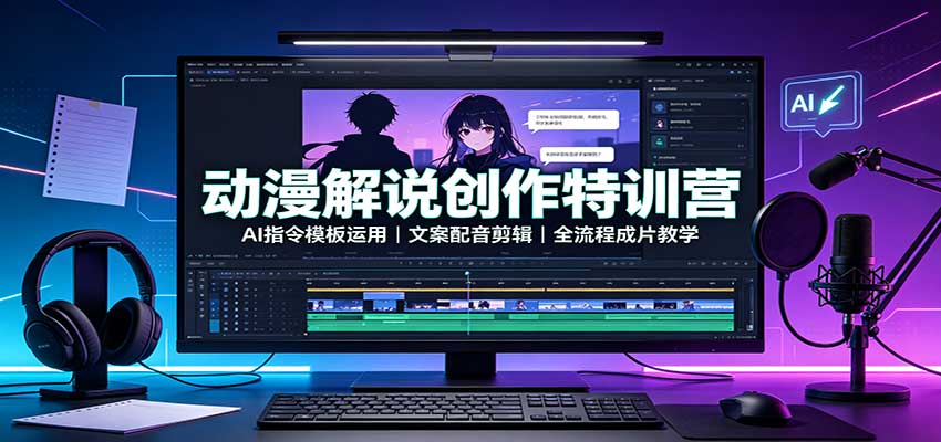 动漫解说创作特训营：AI指令模板运用，文案配音剪辑，全流程成片教学-知行阁轻创网-分享网络赚钱项目-全网首发副业项目实操平台-副业创业项目网