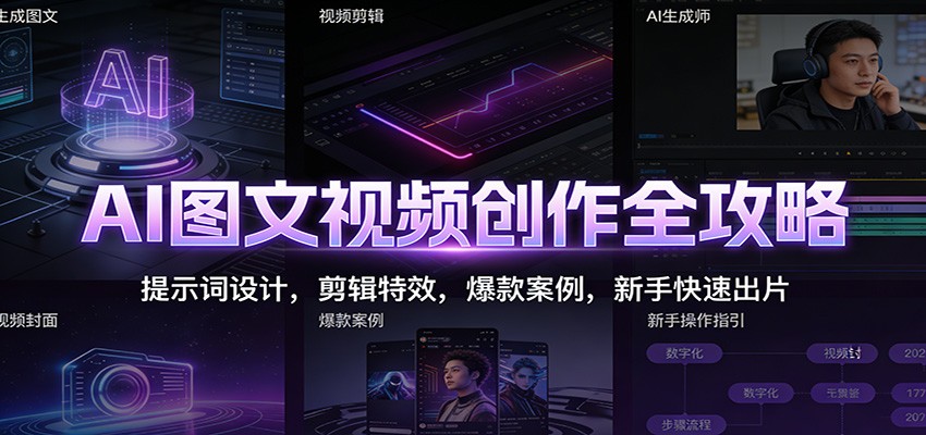 AI图文视频创作全攻略：提示词设计，剪辑特效，爆款案例，新手快速出片-知行阁轻创网-分享网络赚钱项目-全网首发副业项目实操平台-副业创业项目网