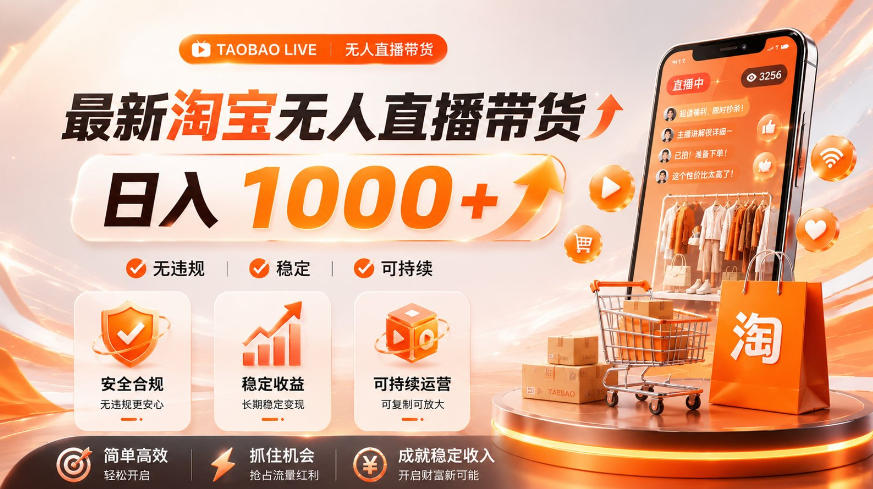 拒绝死工资！淘宝无人直播，让你睡觉都在进账，单设备日入1k+普通人的变现蓝海【揭秘】-知行阁轻创网-分享网络赚钱项目-全网首发副业项目实操平台-副业创业项目网