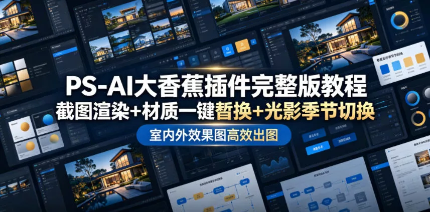 PS-AI大香蕉插件完整版教程，截图渲染+材质一键替换+光影季节切换，室内外效果图高效出图高阶课程-知行阁轻创网-分享网络赚钱项目-全网首发副业项目实操平台-副业创业项目网