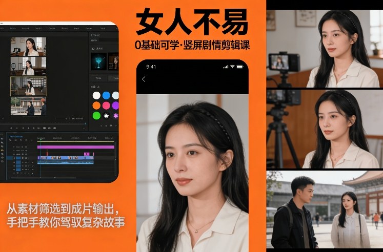 0基础可学！《女人不易》竖屏剧情剪辑课，从素材筛选到成片输出，手把手教你驾驭复杂故事-知行阁轻创网-分享网络赚钱项目-全网首发副业项目实操平台-副业创业项目网