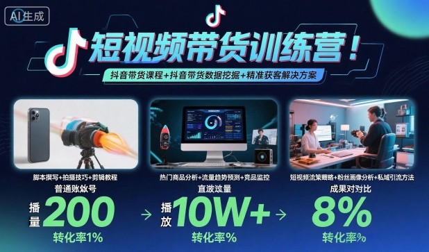 短视频带货训练营，抖音带货课程+抖音带货数据挖掘+精准获客解决方案-知行阁轻创网-分享网络赚钱项目-全网首发副业项目实操平台-副业创业项目网