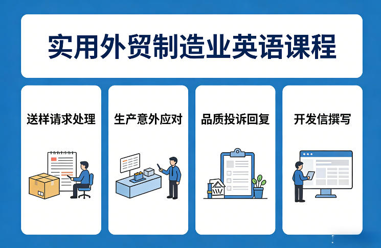 实用外贸制造业英语课程，教你专业处理送样请求、应对生产意外、回复品质投诉、撰写开发信等-知行阁轻创网-分享网络赚钱项目-全网首发副业项目实操平台-副业创业项目网