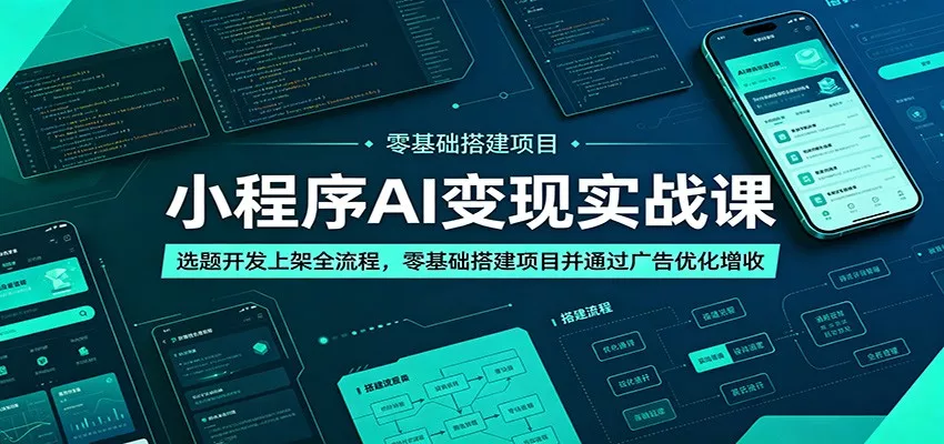 小程序AI变现实战课：选题开发上架全流程，零基础搭建项目并通过广告优化增收-知行阁轻创网-分享网络赚钱项目-全网首发副业项目实操平台-副业创业项目网