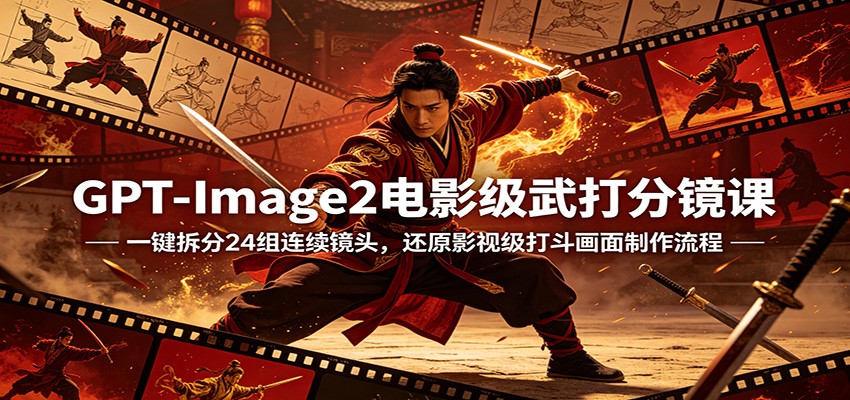 GPT-Image2电影级武打分镜课：一键拆分24组连续镜头，还原影视级打斗画面制作流程-知行阁轻创网-分享网络赚钱项目-全网首发副业项目实操平台-副业创业项目网