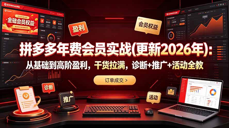 （19290期）拼多多年费会员实战(更新2026年)：从基础到高阶盈利，干货拉满，诊断+推广+活动全教-知行阁轻创网-分享网络赚钱项目-全网首发副业项目实操平台-副业创业项目网