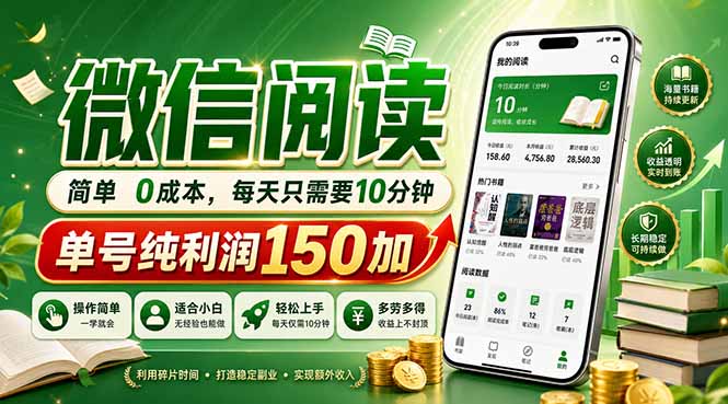 最新微信阅读，每日10分钟，单号利润150+，可批量放大操作，简单0成本-知行阁轻创网-分享网络赚钱项目-全网首发副业项目实操平台-副业创业项目网