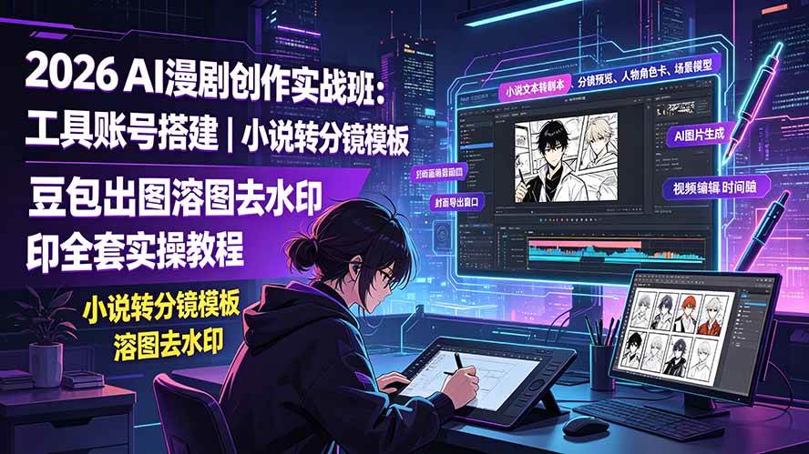 （19433期）2026AI漫剧创作实战班：工具账号搭建｜小说转分镜模板｜豆包出图溶图去水印全套实操教程-知行阁轻创网-分享网络赚钱项目-全网首发副业项目实操平台-副业创业项目网
