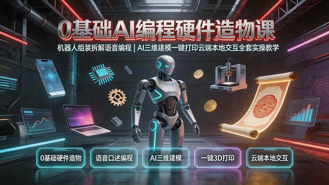 （19612期）0基础AI编程硬件造物课｜机器人组装拆解语音编程，AI三维建模一键打印云端本地交互全套实操教学-知行阁轻创网-分享网络赚钱项目-全网首发副业项目实操平台-副业创业项目网