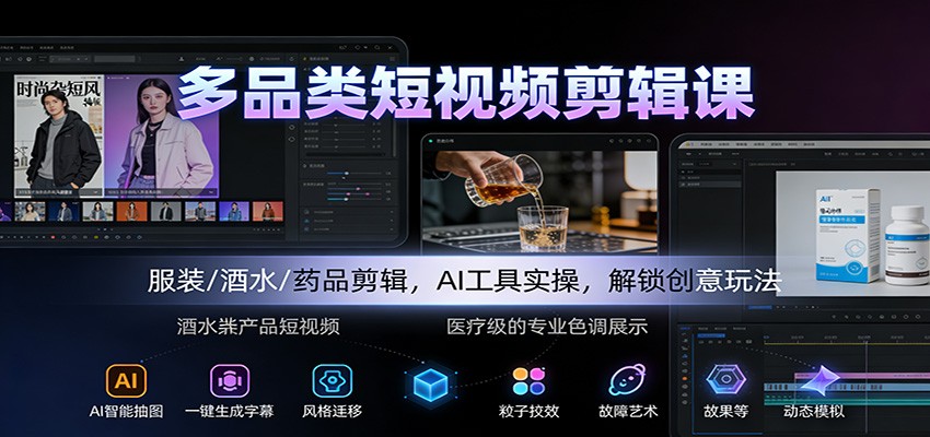 多品类短视频剪辑课:服装/酒水/药品剪辑,AI工具实操,解锁创意玩法-知行阁轻创网-分享网络赚钱项目-全网首发副业项目实操平台-副业创业项目网