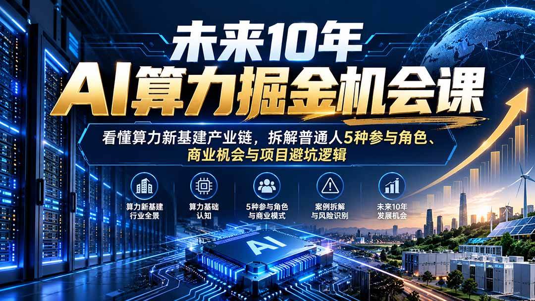 （20825期）未来10年AI算力掘金机会课：看懂算力新基建产业链，拆解普通人5种参与角色、商业机会与项目避坑逻辑-知行阁轻创网-分享网络赚钱项目-全网首发副业项目实操平台-副业创业项目网