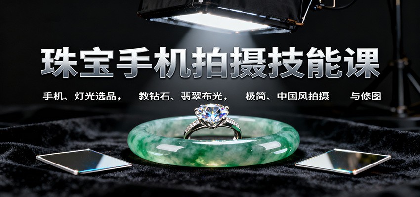珠宝手机拍摄技能课:手机、 灯光选品，教钻石、翡翠布光，极简、中国风拍摄与修图-知行阁轻创网-分享网络赚钱项目-全网首发副业项目实操平台-副业创业项目网