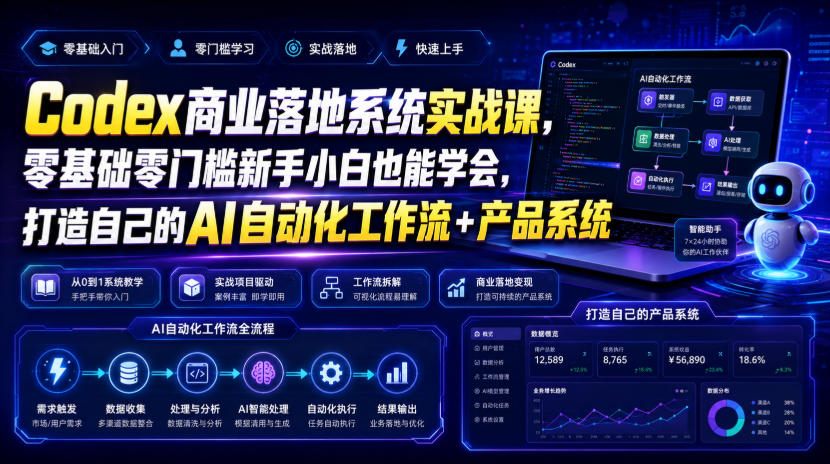 Codex商业落地系统实战课，零基础零门槛新手小白也能学会，打造自己的AI自动化工作流+产品系统（更新）-知行阁轻创网-分享网络赚钱项目-全网首发副业项目实操平台-副业创业项目网