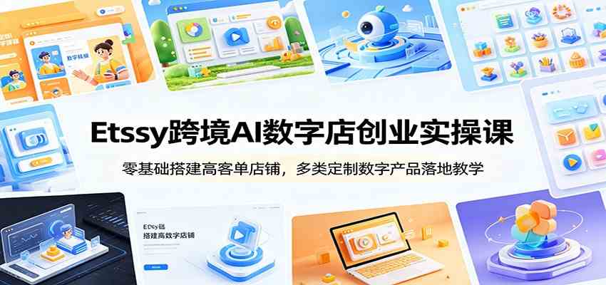 Etsy跨境AI数字店创业实操课:零基础搭建高客单店铺,多类定制数字产品落地教学-知行阁轻创网-分享网络赚钱项目-全网首发副业项目实操平台-副业创业项目网