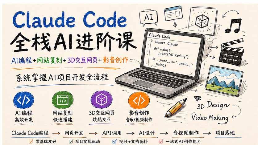 （19735期）Claude Code全栈AI进阶课；AI编程+网站复刻+3D交互网页+影音创作，系统掌握AI项目开发全流程-知行阁轻创网-分享网络赚钱项目-全网首发副业项目实操平台-副业创业项目网