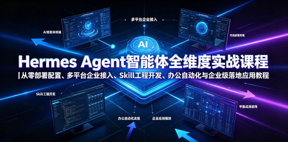 Hermes Agent智能体全维度实战课程|从零部署配置、多平台企业接入、Skill工程开发、办公自动化与企业级落地应用教程 Hermes Agent智能体全维度实战课程|从零部署配置、多平台企业接入、Skill工程开发、办公自动化与企业级落地应用教程