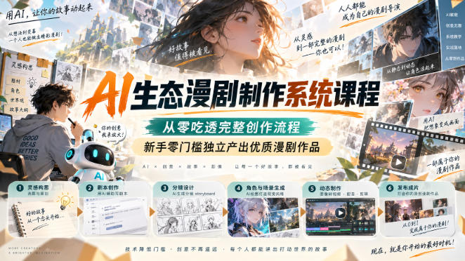 AI生态漫剧制作系统课程，从零吃透完整创作流程，新手零门槛独立产出优质漫剧作品-知行阁轻创网-分享网络赚钱项目-全网首发副业项目实操平台-副业创业项目网