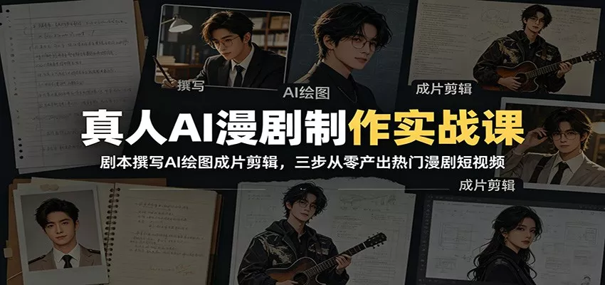 真人AI漫剧制作实战课：剧本撰写AI绘图成片剪辑，三步从零产出热门漫剧短视频-知行阁轻创网-分享网络赚钱项目-全网首发副业项目实操平台-副业创业项目网
