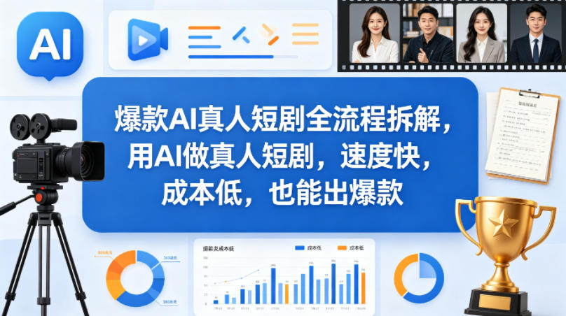 爆款AI真人短剧全流程拆解,用AI做真人短剧,速度快,成本低,也能出爆款-知行阁轻创网-分享网络赚钱项目-全网首发副业项目实操平台-副业创业项目网