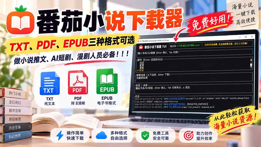 （20529期）番茄小说下载器，TXT、PDF、EPUB三种格式可选，做小说推文、AI短剧、漫剧人员必备！-知行阁轻创网-分享网络赚钱项目-全网首发副业项目实操平台-副业创业项目网