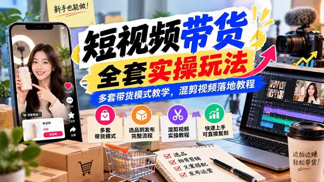 （20991期）【无水印】短视频带货全套实操玩法，多套带货模式教学，混剪视频落地教程-知行阁轻创网-分享网络赚钱项目-全网首发副业项目实操平台-副业创业项目网