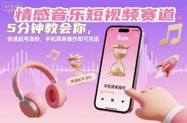 情感音乐短视频赛道，5分钟教会你，快速起号涨粉，手机简单操作即可完成-知行阁轻创网-分享网络赚钱项目-全网首发副业项目实操平台-副业创业项目网
