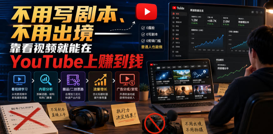 不用写剧本、不用出境——靠看视频就能在YouTube上賺到钱【原创双语字幕】 - 知行阁轻创网-分享网络赚钱项目-全网首发副业项目实操平台-副业创业项目网-知行阁轻创网-分享网络赚钱项目-全网首发副业项目实操平台-副业创业项目网