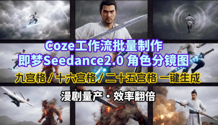 Coze工作流批量制作即梦Seedance2.0角色分镜图，九宫格-十六宫格-二十五宫格一键生成，漫剧量产，效率翻倍-知行阁轻创网-分享网络赚钱项目-全网首发副业项目实操平台-副业创业项目网