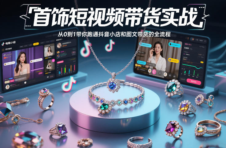 首饰短视频带货实战，从0到1带你跑通抖音小店和图文带货的全流程-知行阁轻创网-分享网络赚钱项目-全网首发副业项目实操平台-副业创业项目网