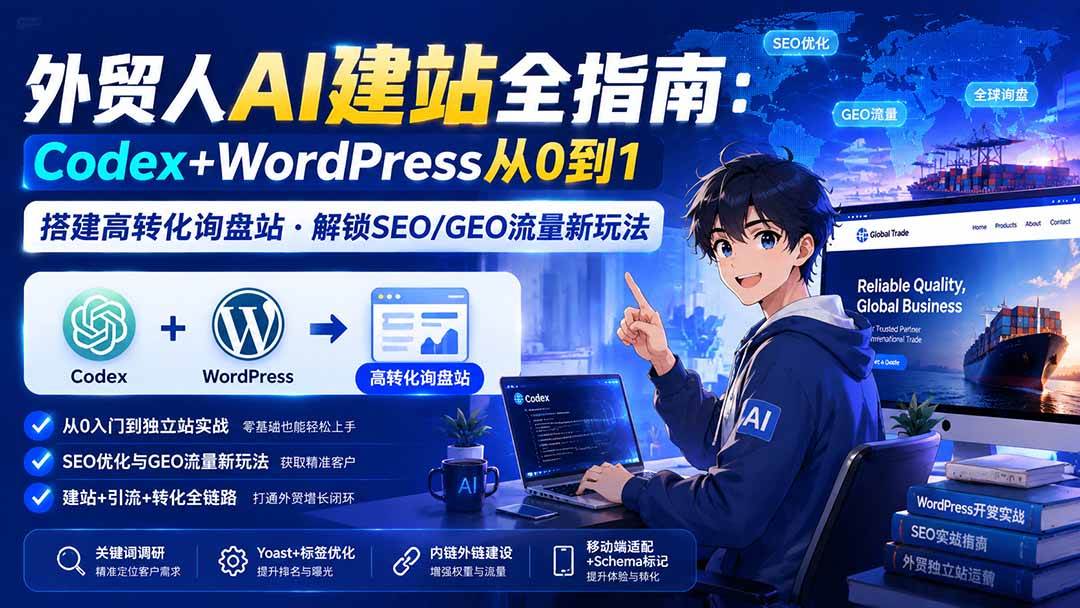 (19818期)外贸人AI建站全指南:Codex+WordPress从0到1·搭建高转化询盘站·解锁SEO/GEO流量新玩法-更新-知行阁轻创网-分享网络赚钱项目-全网首发副业项目实操平台-副业创业项目网