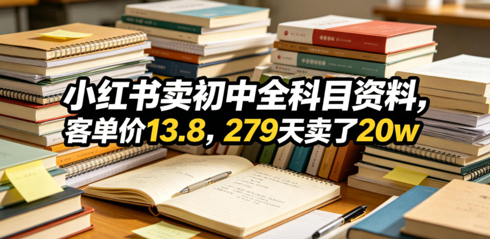 小红书卖初中全科目资料,客单价13.8,279天卖了20w-知行阁轻创网-分享网络赚钱项目-全网首发副业项目实操平台-副业创业项目网