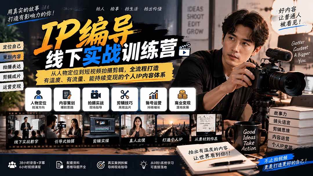 （20610期）IP编导线下实战训练营-更新：从人物定位到短视频拍摄剪辑，全流程打造有温度、有流量、能持续变现的个人IP内容体系-知行阁轻创网-分享网络赚钱项目-全网首发副业项目实操平台-副业创业项目网
