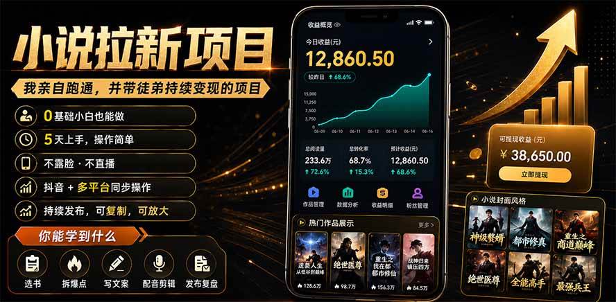 （19379期）抖音及多平台小说拉新项目：我亲自跑通并持续带徒弟实操｜0基础小白5天上手快速变现-知行阁轻创网-分享网络赚钱项目-全网首发副业项目实操平台-副业创业项目网