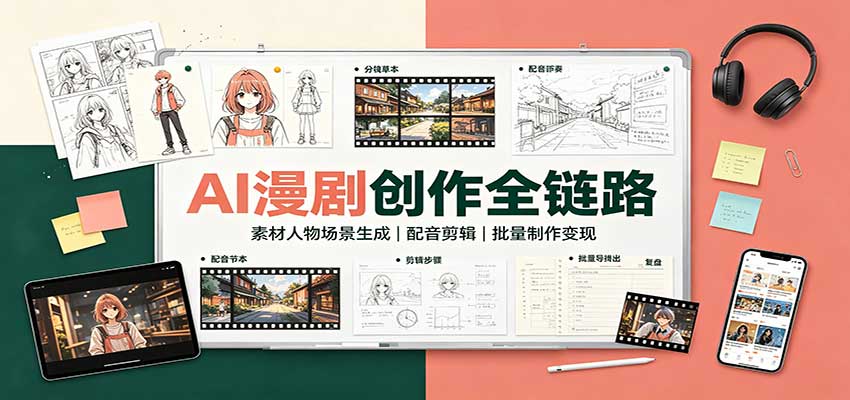 AI漫剧创作全链路：素材人物场景生成，配音剪辑，批量制作变现-知行阁轻创网-分享网络赚钱项目-全网首发副业项目实操平台-副业创业项目网